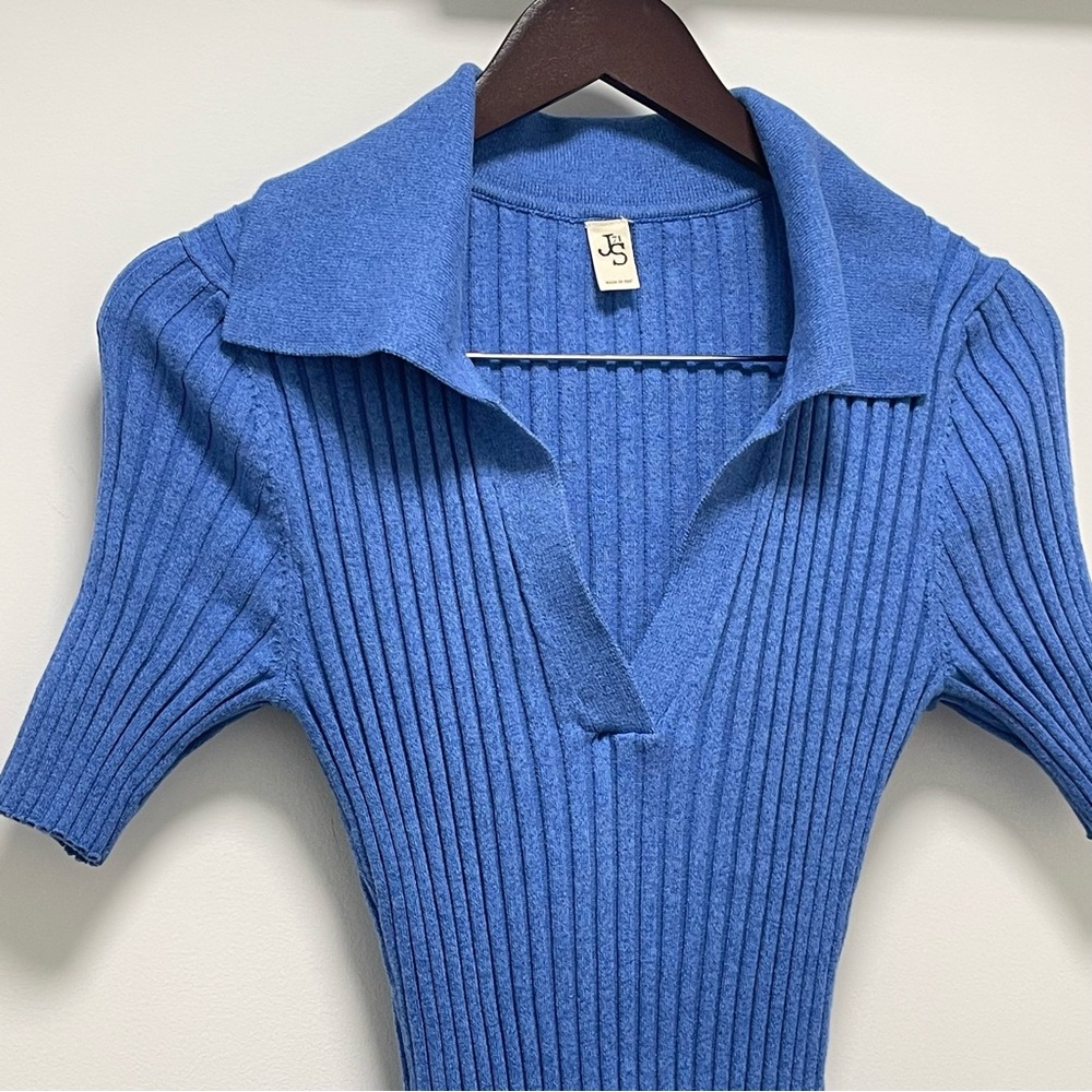 JS71 Mykonos Ribbed Polo Short Sleeve Blue Mini Dress Size Small - Picture 3 of 14